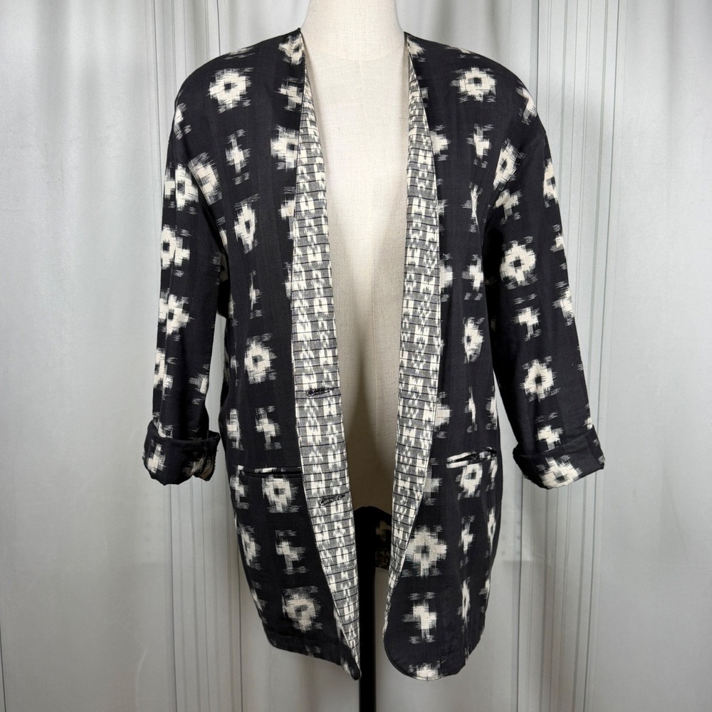 Vintage Anne Klein II Ikat Print Cotton Blazer Jacket Medium ILGWU USA Made
